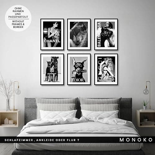 MONOKO® Wandbilder Wohnzimmer Modern | Schwarz Weiss Bilder Schlafzimmer | Coco Poster Set 6x A4 ohne Rahmen thumbnail 4