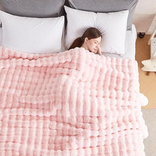 Serenhom 50x60 Inches Ultra-Soft Fuzzy Faux Fur Plush Throw Blanket - Thick, Warm Sherpa for Couch, Sofa, Bedroom, Camping - Decorative Blanket for Cozy Warmth, Bubble Pink thumbnail 5