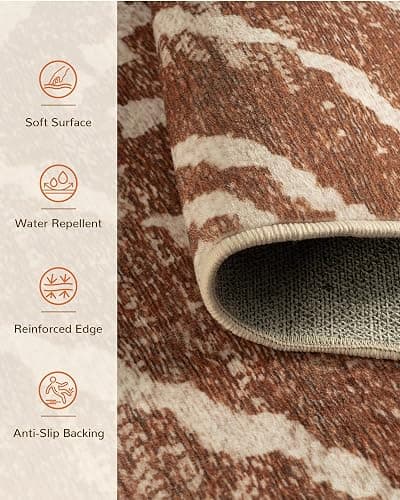 Area Rug 8x10 Rug Machine Washable Non-Slip Low Pile Print Pattern Western Rug for Living Room Bedroom Entryway Tribal Series -Yellowbrown/Cream - Yellowbrown/Cream - 8' x 10' (Rectangular) thumbnail 3
