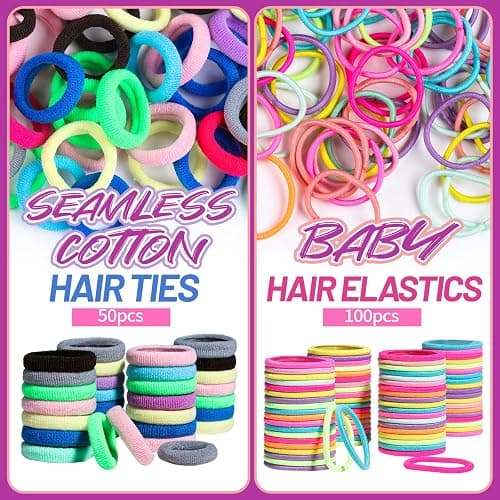 Teenitor Elastic Hair Ties, Hair Accessories for Girls, Colorful Baby Elastic Hair Bands Set Rubber Bands for Hair with Hair Clips thumbnail 3