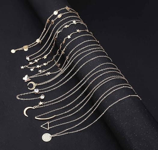 Honsny 20PCS 14K Gold Plated Choker Necklaces for Women, Dainty Gold Diamond Coin Pearl Pendant Simple Chain Necklace Set Cute Gold Layered Necklaces for Women Teen Jewelry Gifts thumbnail 7