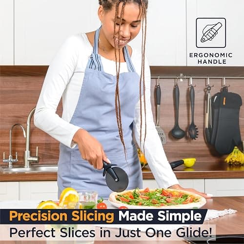 Deiss Lux Heavy Duty Pizza Cutter With Wheel Slicer- Stainless Steel Sharp Smooth Pizza Cutter Wheel With Easy Grip Non-Slip Handle, Dishwasher Safe (BLACK) thumbnail 2