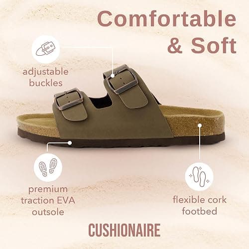 CUSHIONAIRE Lane Cork Footbed Sandals for Women – Comfortable Double Buckle Slip-On with Genuine Suede Footbed & Arch Support Slides for Women Footwear | Comfortable Slip-On, Arch Support, Double Buckle, Genuine Suede Footbed, Cork Footbed, Women Footwear thumbnail 5