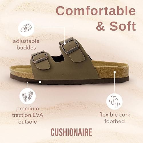 CUSHIONAIRE Lane Cork Footbed Sandals for Women – Comfortable Double Buckle Slip-On with Genuine Suede Footbed & Arch Support Slides for Women Footwear - 7 - Brown thumbnail 4