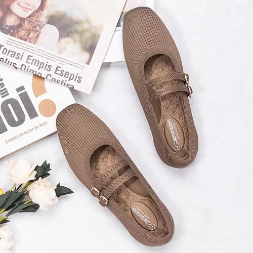 Frank Mully Women's Flats Square Toe Mary Jane Shoes Ballet Flats with Strap Comfortable Slip On Knit Shoes Dressy Casual thumbnail 2