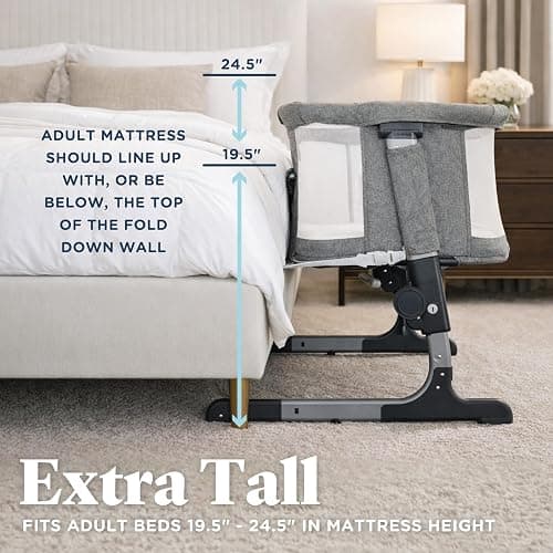 Baby Delight Beside Me Dreamer Bassinet | Bedside Sleeper | 7-Position Height Adjustment | Charcoal Tweed thumbnail 7