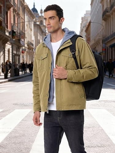 UIQUR Men’s Winter Military Casual Jacket with Removable Hood Sherpa Lined Cotton Fleece Cargo Coat for Fall and Work thumbnail 3