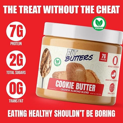 FIt Butters Cookie Butter Cashew Almond Butter Vegan Spread, Added Protein and Coconut Oil, Low Carb, Low Sugar, Complete Protein Dessert Flavored Nut Butter thumbnail 4