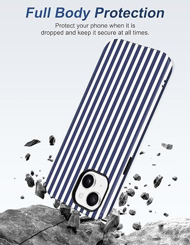 Jusy Compatible with MagSafe Striped Phone Case for iPhone 13/14, Cute Aesthetic Magnetic Soft TPU and Hard PC Protective Phone Cover for Women Girls（Matte） - Navy Blue thumbnail 3