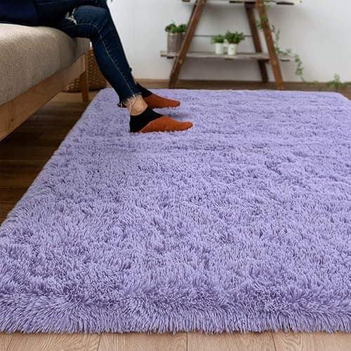DweIke Fluffy Lavender Purple Rugs for Bedroom Living Room, 3x5 Feet Soft Plush Shaggy Light Lilac Purple Girls Boys Kids Rug, Non-Slip and Machine Washable Carpet for Dorm Nursery Classroom Decor thumbnail 9