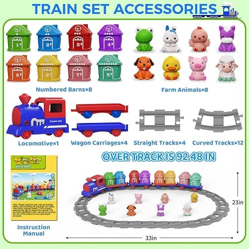Learning Toys for Toddlers 1 2 3 Year Old,Electric Farm Train Set for Girls 2-4,Counting Matching & Sorting Montessori Train Toy with Farm Animals, Music, Light, Christmas Birthday Gift Baby (blue) thumbnail 6