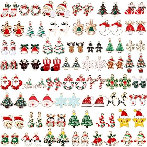 SANNIX 110Pcs 55 Pairs Christmas Charms Gold Enamel Jewelry Pendants for Xmas Earring Bracelet Necklace Craft Making - Image 1