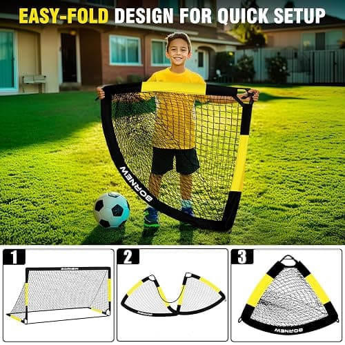 Kids Soccer Goal for Backyard Set - 2 Set of 7X5 / 6X4 ft Toddler Soccer Nets Training Equipment, Soccer Ball, Pop Up Portable Soccer Set for Kids and Youth Games and Training Goals Ages 3-16 Gift thumbnail 4