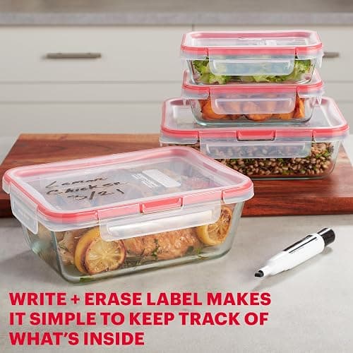 Pyrex Freshlock (4-Pack) Mixed Sized Glass Food Storage Containers Set, Airtight & Leakproof Plastic Locking Lids BPA-Free, Meal Prep Containers Set, Freezer Dishwasher Microwave Safe thumbnail 5