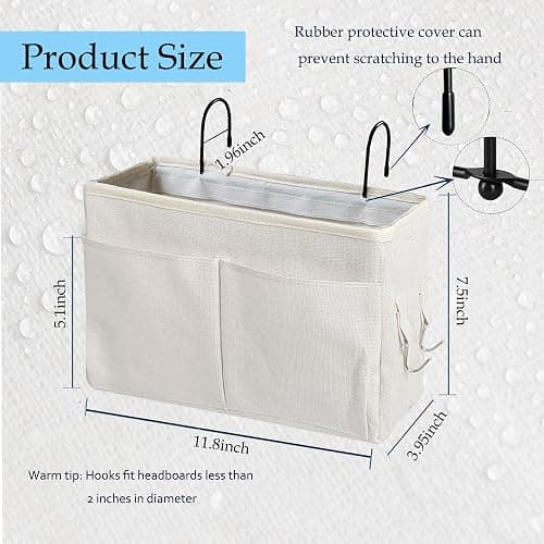 Bedside Caddy Organizer/Bedside Hanging Storage Bag Multi-Function Caddy for Bunk bed Hospital Beds Dorm Bed Rails, Holders Books Glasses Phones Magazine(White) thumbnail 2