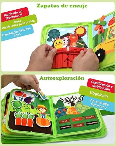 Meafeng Montessori 1 año, 20 en 1 Busy Board de Actividad, Libro Interactivo Juguetes Montessori para niños 1 2 3 4 5 6 años, 10 páginas Animales Granja thumbnail 5