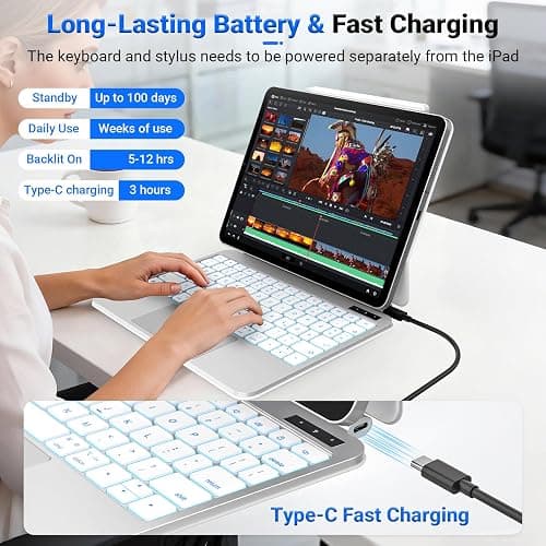Emoonland Magic Keyboard iPad Air 11-inch (M4 2026/M3 2025/M2 2024 | iPad Pro 11" (1st/2nd/3rd/4th Gen) Floating Cantilever Stand with Stylus Pen Keyboard Case for iPad Air 10.9“(5th /4th Gen) thumbnail 6