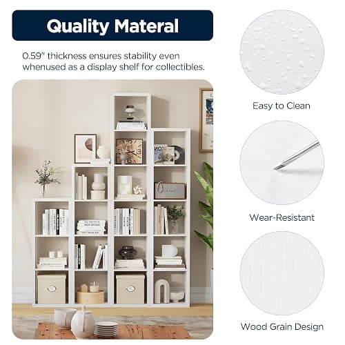 4 Cube Storage Organizer, 2x2 Cube Bookshelf, Cubby Storage Shelf, Wooden Organizer Shelf with Thickened Boards, for Closet Bedroom Home Office Living Room, 25.12" L x 9.37" W x 25.12" H, White thumbnail 5