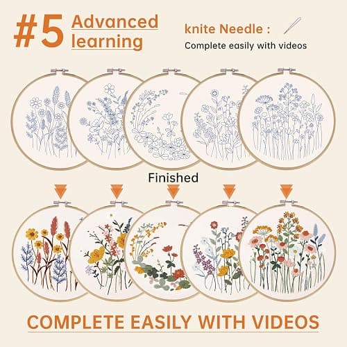 CYANFOUR 5 Pack Beginner Embroidery Kit for Adults, Easy to Learn Floral Embroidery Patterns from Video & Instruction, Needlepoint Kits for Adults Include Embroidery Hoop, Colorful Threads, Tools thumbnail 4