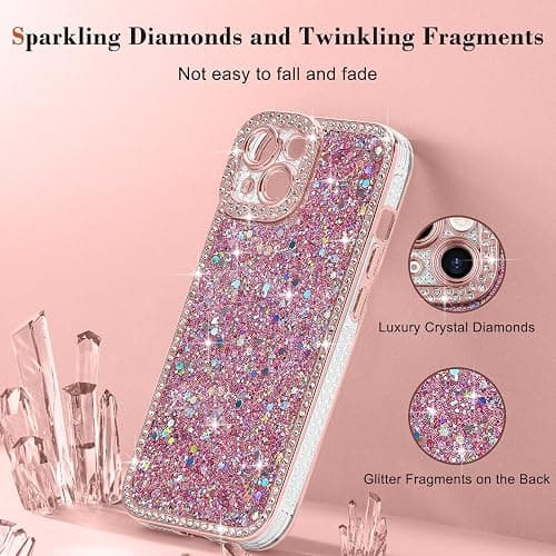 Lafunda for iPhone 13 Case Glitter, Luxury Shiny Bling Sparkly Phone Cover with Crystal Diamonds Rhinestone for Women Girls Soft TPU Slim Shockproof Protective Phone Case for iPhone 13 6.1", Pink thumbnail 5