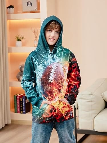 Idgreatim Kids 3D Graphic Pullover Hoodies Warm Thick Hooded Sweatshirt for Boys Girls 6-16 Years thumbnail 4