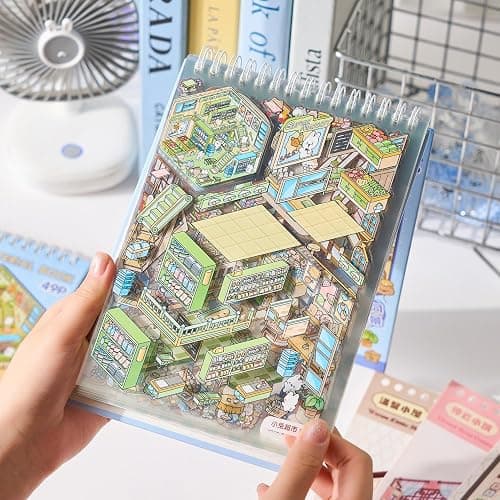3D Sticker Scene Books for Adults, 20PCS Reusable Sticker Book Set, DIY Miniature House & Shop Scenes, Cute Sticker Scenes Kit, Creative Hobby & Stress Relief Gift thumbnail 2