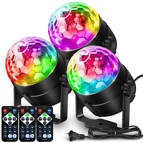NEQUARE Disco Ball DJ Party Lights Sound Activated with Remote Control Strobe Lamp 7 Modes Stage Light for Home Room Dance Parties Karaoke Halloween Christmas Birthday Decorations[3-Pack] - Image 1