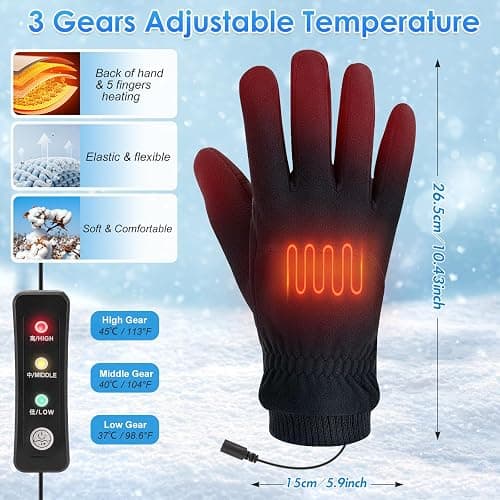 Vilante USB Heated Gloves for Men Women - Electric Hand Warmers with 3 Adjustable Temperatures, Knitted Wool, Full Finger Design, Heated Back and 5 Fingers for Winter thumbnail 3