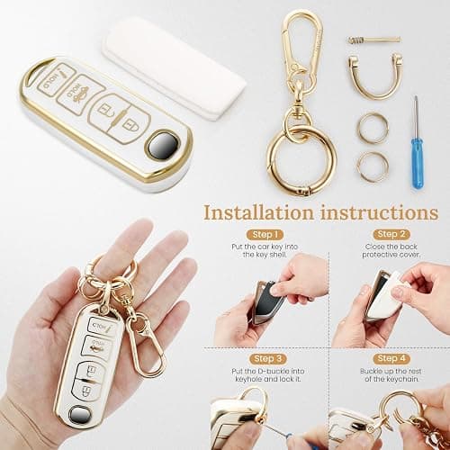 Coverforkey for Mazda Key Fob Cover with Upgraded Anti loss Durable Metal Keychain, Fashionable Soft Case for Mazda 3 Mazda 6 CX-3 5 9 CX-12 MX-5 Scion iA (4 buttons) (Gold, A1) thumbnail 7