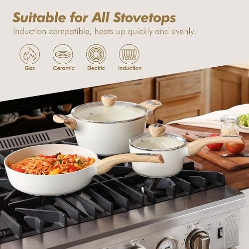 SENSARTE Ceramic Cookware Sets, Pots and Pans Set Non stick, 14-Piece Induction Cookware, Non toxic Healthy Non Stick Kitchen Cooking Set, with Frying Pans Set, PFAS PTFE PFOA PFOS Free thumbnail 6