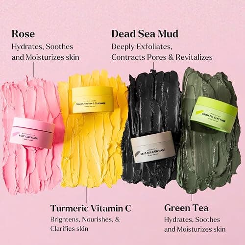 VogueNow Clay Mask Gift Pack of 4 Jars (400g) With Cute Headband & Brush | Premium Clay Face Mask | Turmeric Vitamin C, Green Tea, Rose, Dead Sea Mud | Clay Mask For Face | Spa Gift set for Women thumbnail 5