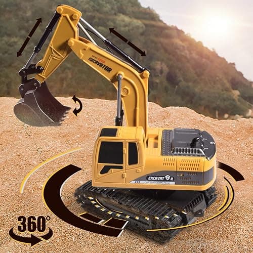 Onadrive Construction Excavator Toy - Kids Toy Engineering Digger Truck, Remote Control Rechargable Hydraulic Car for 3 4 6 7 8 Year Old Boys Girls, Educational Toys for Kids & Children thumbnail 2