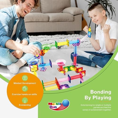 PicassoTiles 120pc Magnetic Tile Marble Run Set STEM Construction Toy with Track Building Blocks Educational Learning Compatible for Brain Development Creativity Coordination Kids Age 3 Plus PTG120 thumbnail 4