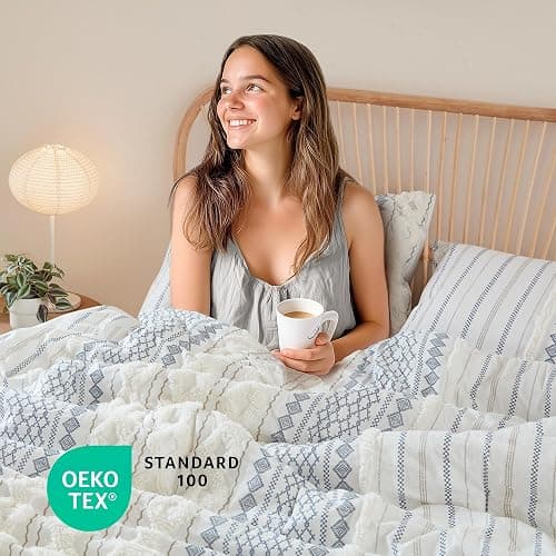 INK+IVY 100% Cotton Duvet Mid Century Modern Design, All Season Comforter Cover Bedding Set, Matching Shams, Full/Queen, Imani Chenille Navy thumbnail 3