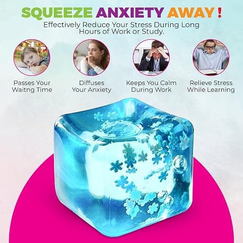 Stress Balls Ice Cube with Snowflakes Inside for Your Best Mellow and Chill, Snow Pieces Silent Nice Square Shape Anxiety Sensory Squishy Fidget Toy Slow Rise, Classroom Prizes, Calming Kids Adults thumbnail 3