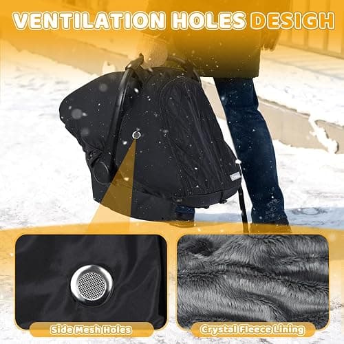 Orzbow Baby Car Seat Cover Winter - Waterproof Carseat Cover for Doona Car Seats and Strollers, Breathable Infant Carseat Canopy with Zipper Access, Rain and Wind Proof, Winter Baby Essentials, Black thumbnail 3