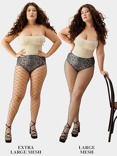 Aneco 4 Pairs Plus Size Fishnets Tights Sexy Black Fishnet Pantyhose Stockings Cross Mesh Tights Thigh High Stockings thumbnail 2