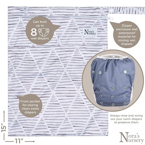 Reusable Swim Diapers and Wet Bag - One Size Fully Adjustable - Laguna Unisex 3 Pack with Wet Bag by Nora's Nursery - Laguna thumbnail 7