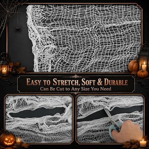 5 Pcs White Halloween Gauze Creepy Cloth Fabric Tapestry Decor Decorations | 72 x 30 inch White Halloween Decor, Indoor Outdoor Halloween Spooky Decorations for Home Wall Table Yard Haunted House Party thumbnail 2