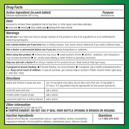 Amazon Basic Care All Day Allergy, Cetirizine Hydrochloride Tablets, 10 mg, 24-Hour Relief for Sneezing, Runny Nose, Itchy Eyes & Throat, Indoor & Outdoor Allergy Relief, 365 Count thumbnail 3