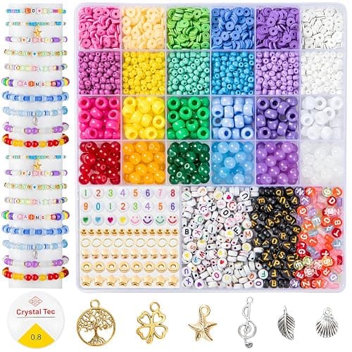 Taybonds Friendship Bracelet Making Kit- 24 Colors with Clay, 4mm Seed, Pony, 8mm Glass, Letter Beads and Charms, Jewelry Making Kit Gift for Girls 6-12 - Image 1