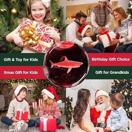 3D Shark Crystal Ball Night Light with Remote Lifelike 3.15 In Shark Sea Animal Glass Ball Lamps with 16 Color LED Wooden Base for Birthday Holiday, Cool Shark Toy Room Decor Gifts for Boys Girls Kids thumbnail 7