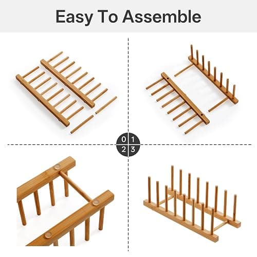 HBlife 2-Pack Bamboo Wooden Dish Rack Holder Space-Saving Vertical Organizer for Plates, Cups, Pots, Lids, Bowls & Cutting Boards Kitchen Cabinet & Counter Storage thumbnail 4
