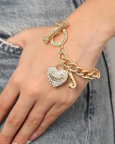 Juicy Couture Bracelet 7-7.5", Goldtone Heart Charm and Toggle Bracelets for Women, Juicy Jewelry thumbnail 2