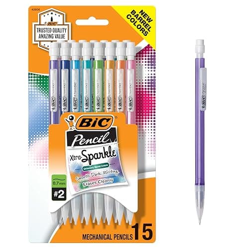 BIC Xtra-Sparkle Number 2 Mechanical Pencils With Erasers, Medium Point (0.7mm), 15-Count Pack, Cute Mechanical Pencils for Girls, Boys and Adults (Barrel Colors May Vary) - Image 1