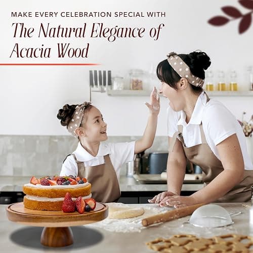 Acacia Wood Cake Stand with Dome Lid, Multifunctional 2-in-1 Round Cake Display with Shatterproof Acrylic Dome, Charcuterie & Cheese Board, Nachos & Snacks, Dessert Display thumbnail 2