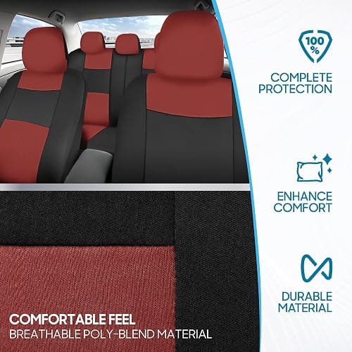 BDK PolyPro Car Seat Covers Full Set in Terracotta on Black, Front and Rear Split Bench Seat Covers for Cars, Easy to Install Car Seats Cover Set and Accessories for Auto Trucks Van SUV - Terracotta thumbnail 5