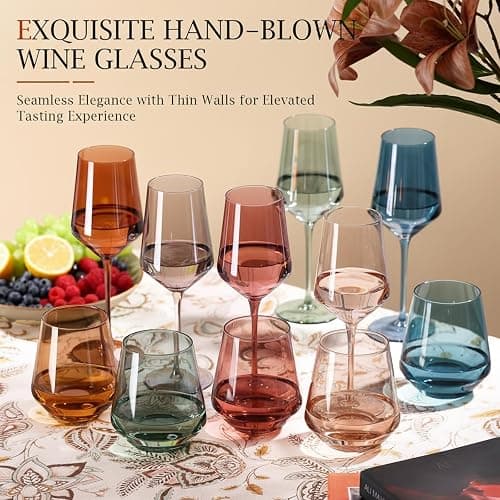 comfit Colored Stemless Wine Glasses Set of 6-17 oz Hand-Blown Crystal Colored Glassware with no Stem, Multicolor Glassware for Lovers, Wedding, Birthday, Mother's Day Housewarming Gifts for Women thumbnail 5