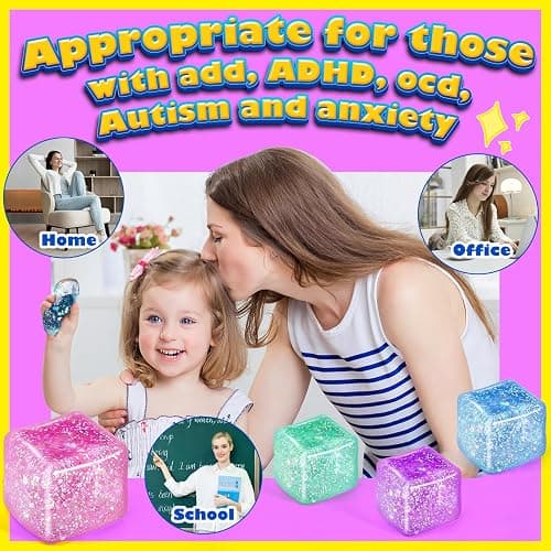 UGYWI Squishy Fidget Toys for Kids & Adults: 4 Pack Cube Sensory Squeeze Toy-Large Size 2.16'', Stress Anxiety Relief Balls, Gifts for Girls Boys Teens Party Favors, Toys for Ages 3 6 7 8 12 Years Old thumbnail 6