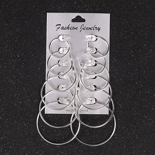 AJ DEFIRO 6 Pair Hoop Earring Set Stainless stud Earring Women Jewelry Silver Tone thumbnail 3